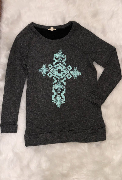 Turquoise Cross Sweater - Spurs and Stilettos Boutique