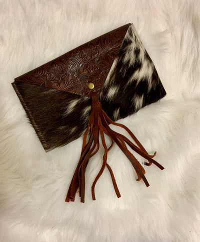 Cowhide and Leather Clutch with Tassel - Spurs and Stilettos Boutique